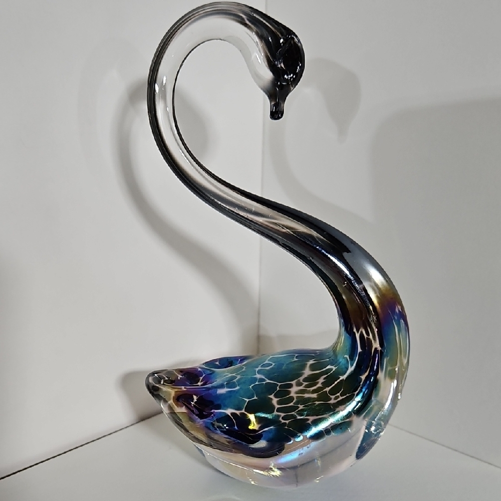 Handblown Irridescant Colorful Glass Swan Sculpture Figurine
